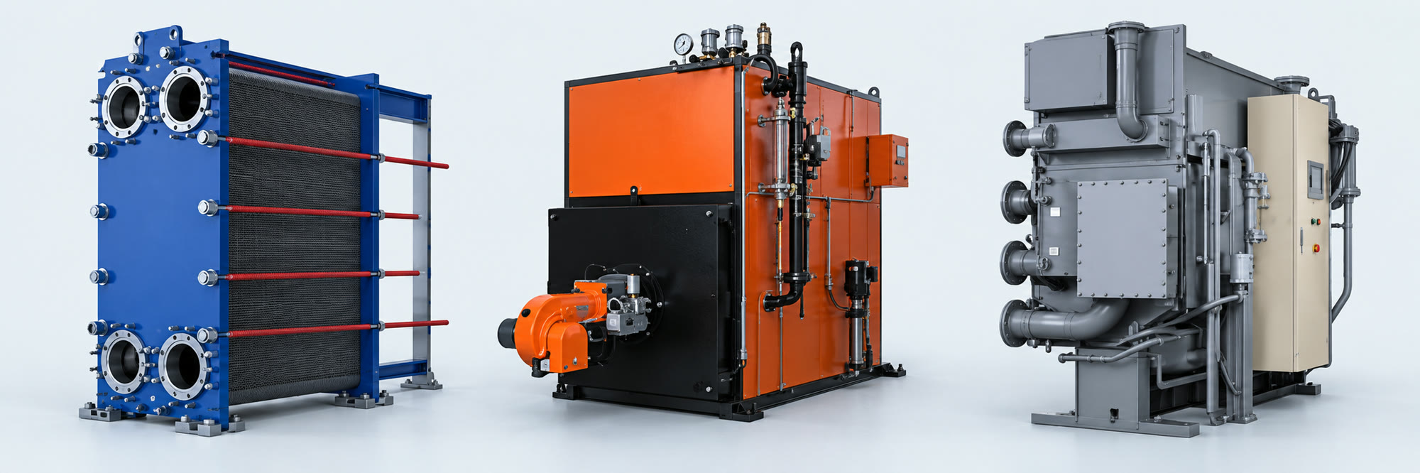 AI-generated illustration of a plate heat exchanger, a steam generator and an absorption chiller