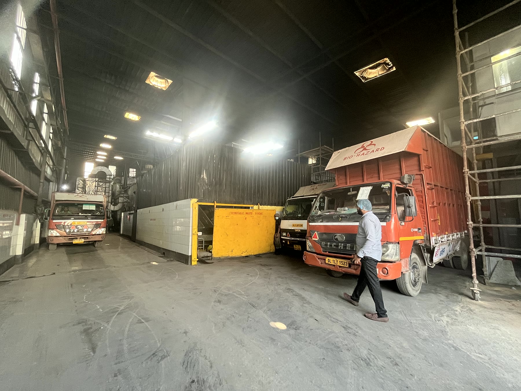 Trucks delivering medical waste to the facility